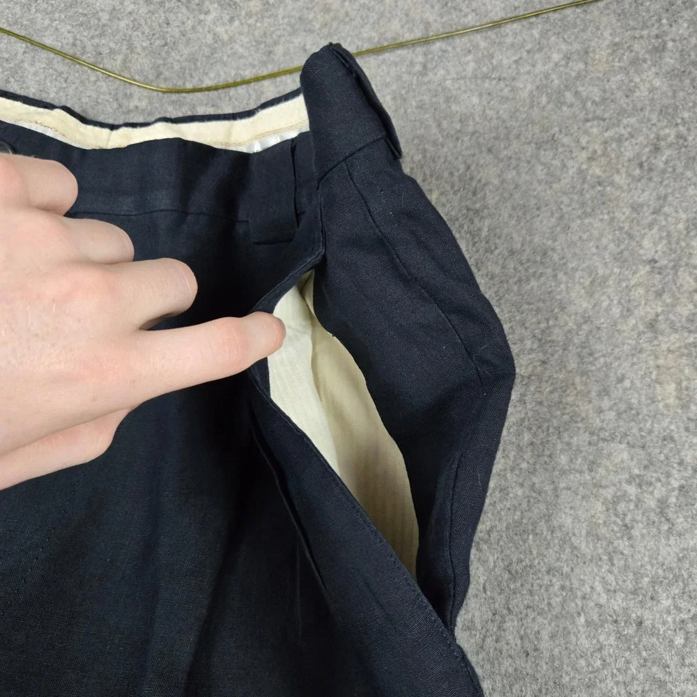 Vintage Giorgio Armani Le Collezioni Linen Pants Mens 30x31 Navy Blue Pleated